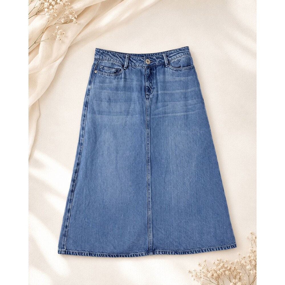 J.Jill Denim Skirt Women’s‎ 4P Blue A-Line Midi Stretch Cotton Back Slit